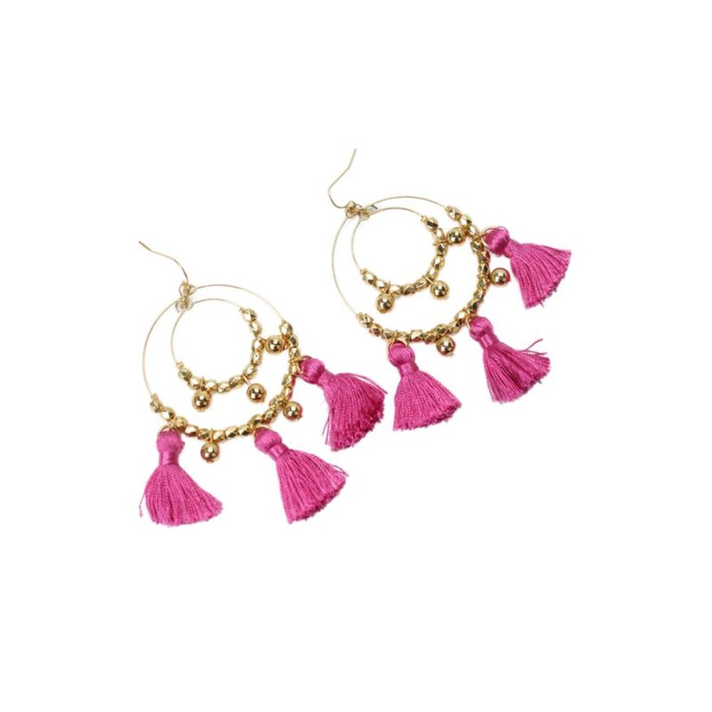 Lilly Pulitzer Womens Gold Tone Pink Tassel Hoop Dangle Earrings